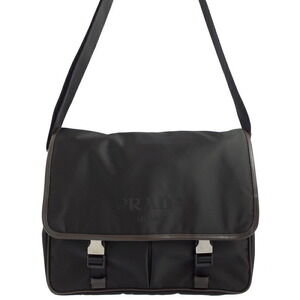 PRADA Logo Messenger Bag Shoulder Bag Saffiano Black